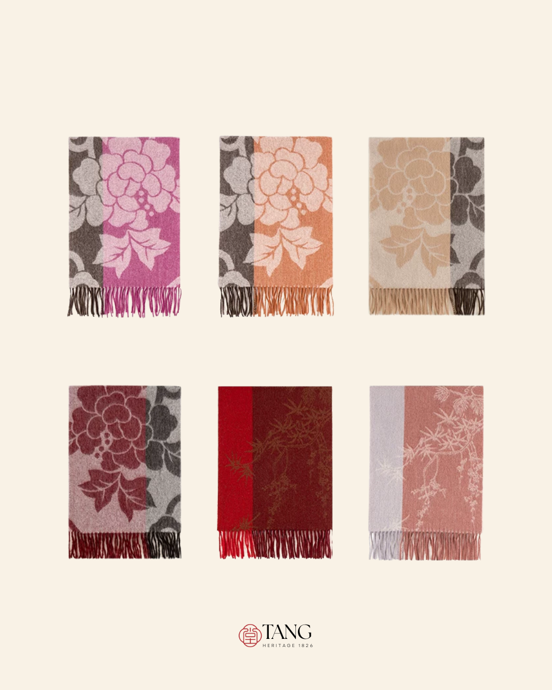 Peony Silhouette Reversible Wool Scarf
