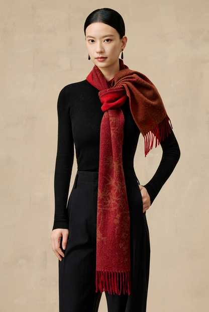 Peony Silhouette Reversible Wool Scarf