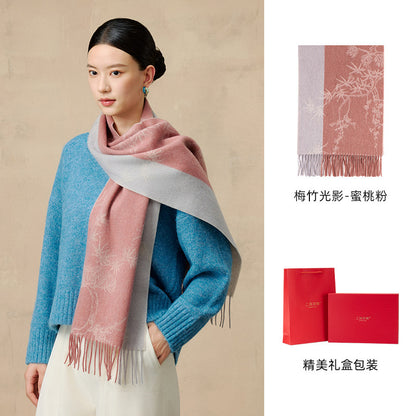 Peony Silhouette Reversible Wool Scarf