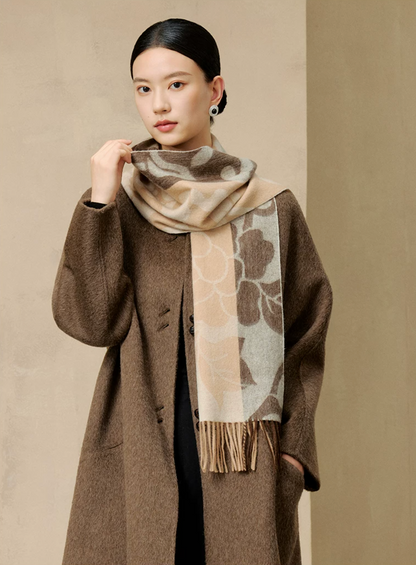 Peony Silhouette Reversible Wool Scarf