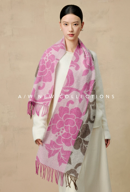 Peony Silhouette Reversible Wool Scarf