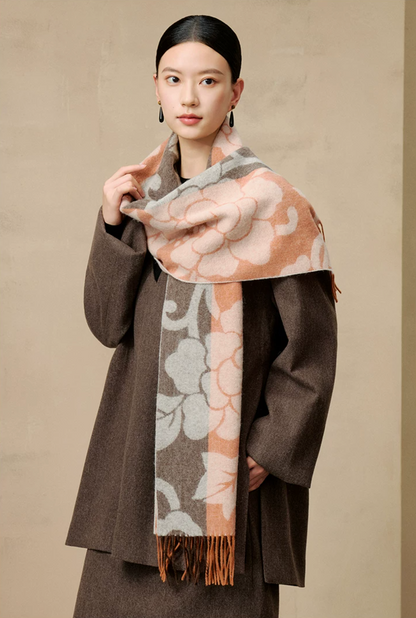 Peony Silhouette Reversible Wool Scarf