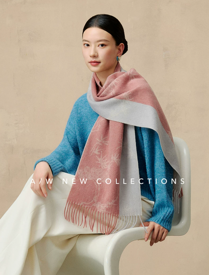 Peony Silhouette Reversible Wool Scarf
