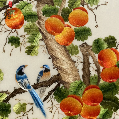 Su Embroidery Framed Wall Painting Art | Persimmon and Magpies, All Things as Wished