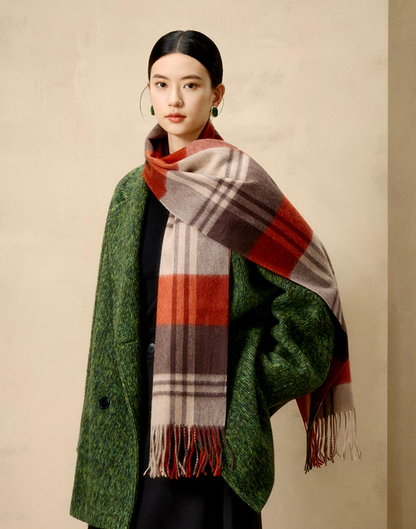 Prismatic Check Reversible Wool Scarf / Shawl