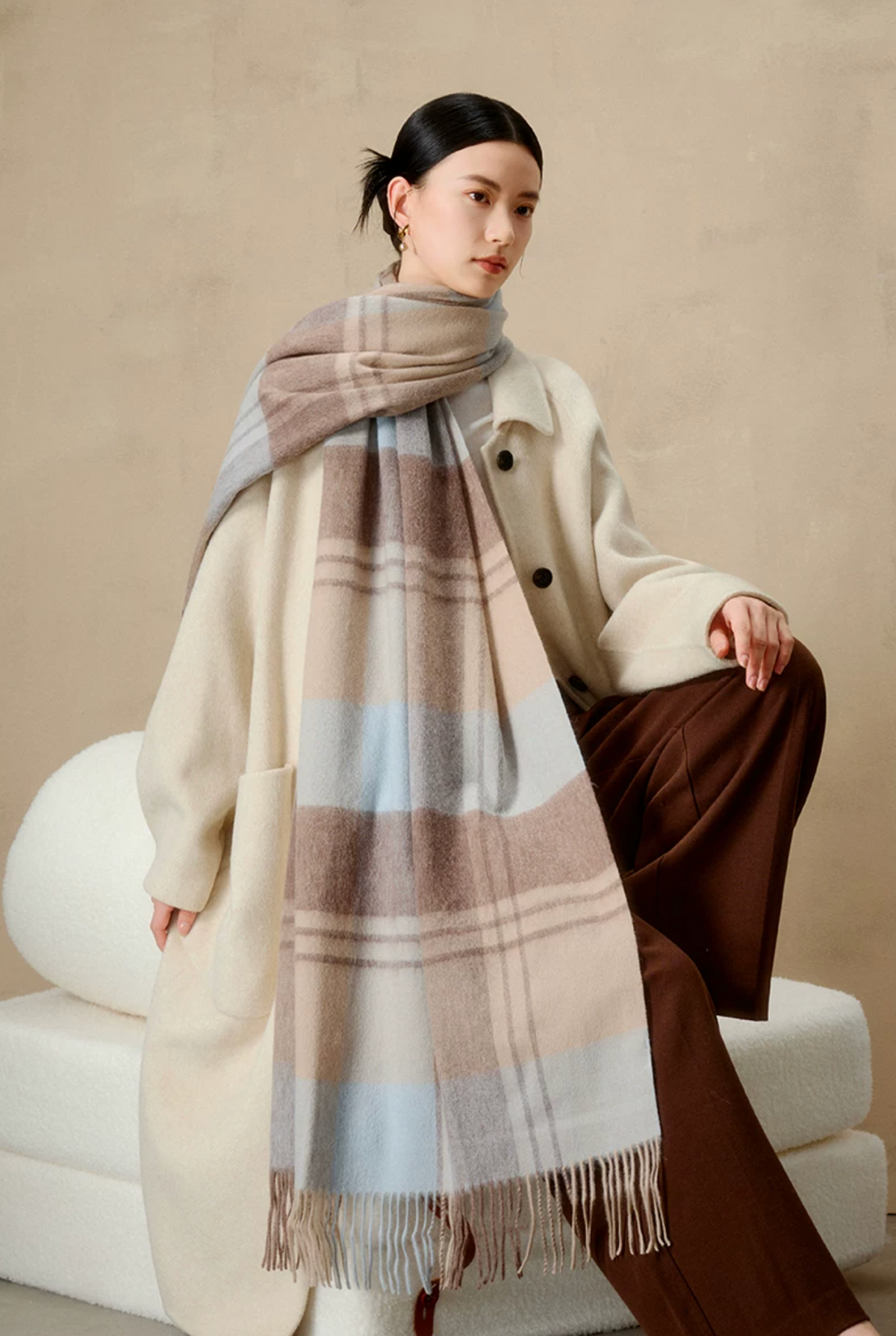 Prismatic Check Reversible Wool Scarf / Shawl