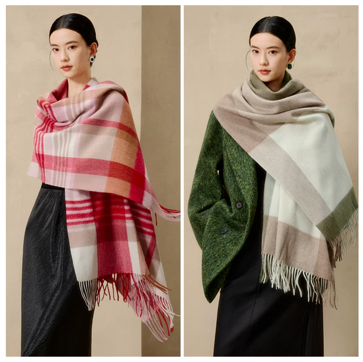 Prismatic Check Reversible Wool Scarf / Shawl