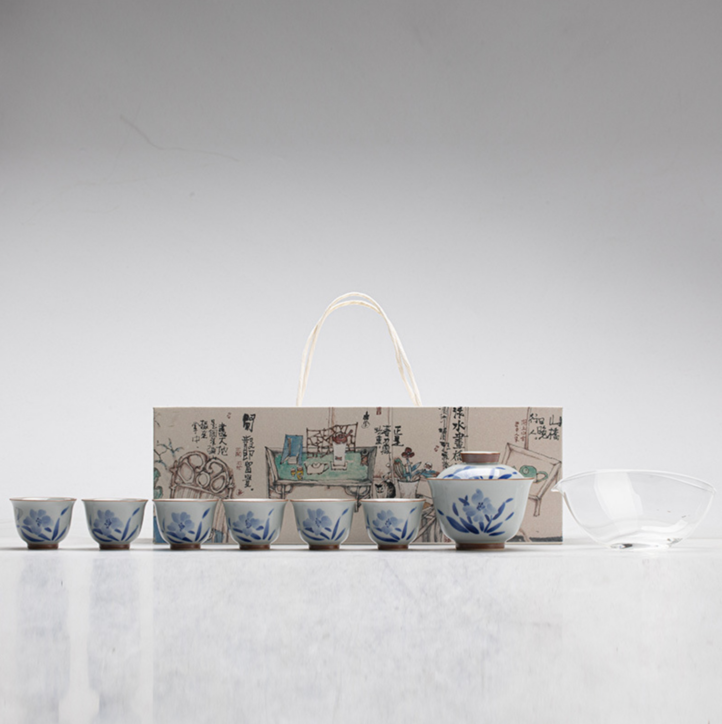 Qing Hua Lily Tea Set