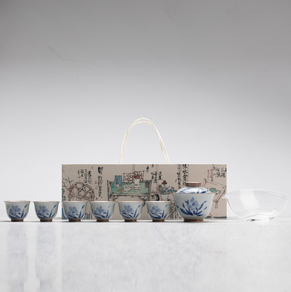 Qing Hua Lily Tea Set