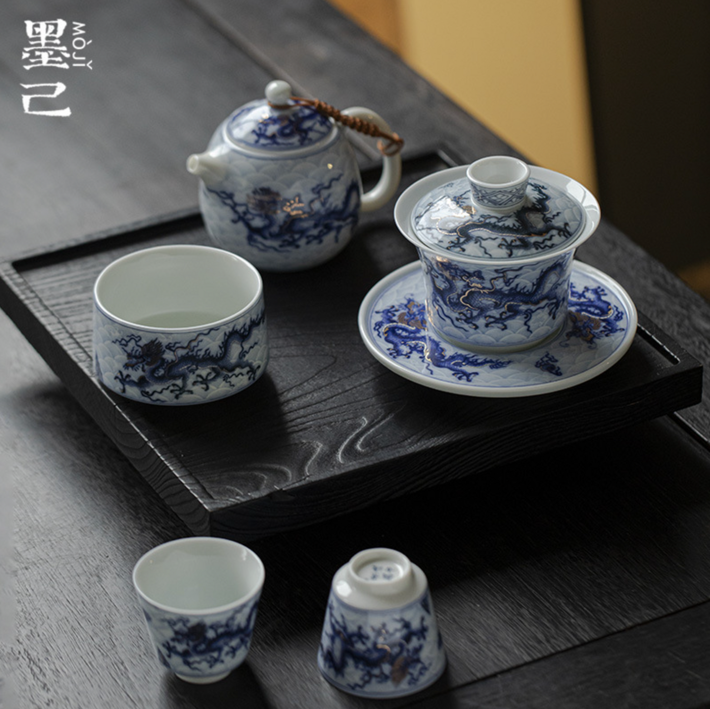 Qing Hua Dragon Sancai Tea Set