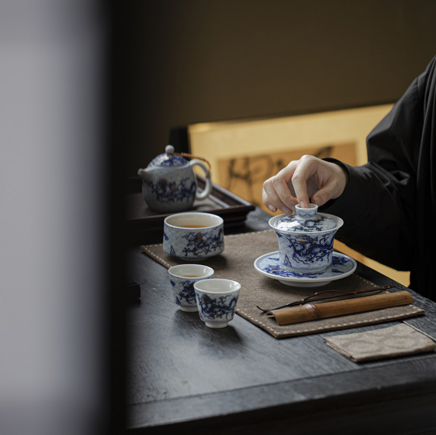 Qing Hua Dragon Sancai Tea Set