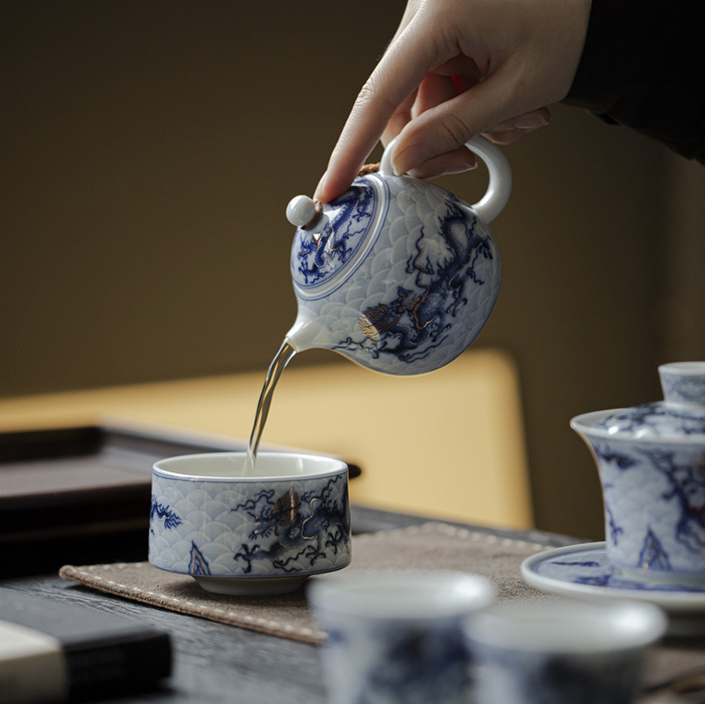 Qing Hua Dragon Sancai Tea Set