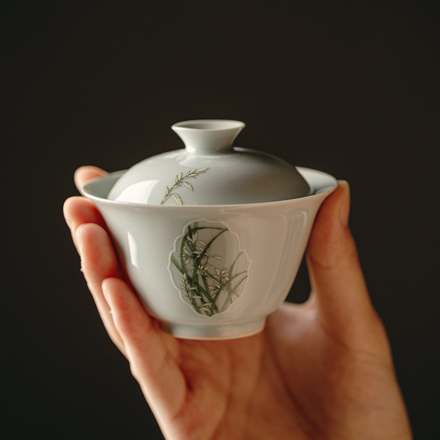 Gu Qing Window Orchid Covered Tea Cup