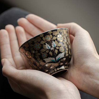 999 Sterling Silver Gold Branches Tea Cup