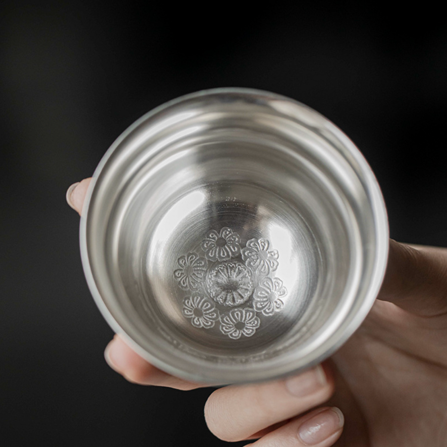 999 Sterling Silver Gold Branches Tea Cup