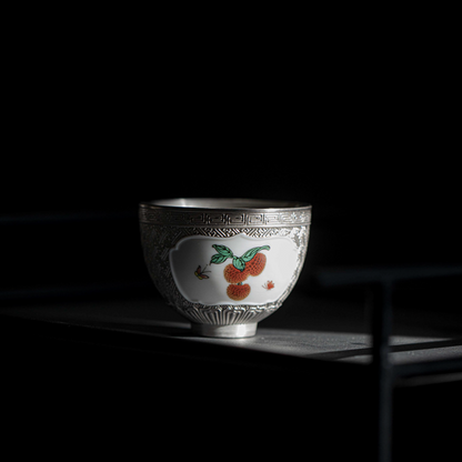 999 Sterling Silver Litchi Round Tea Cup