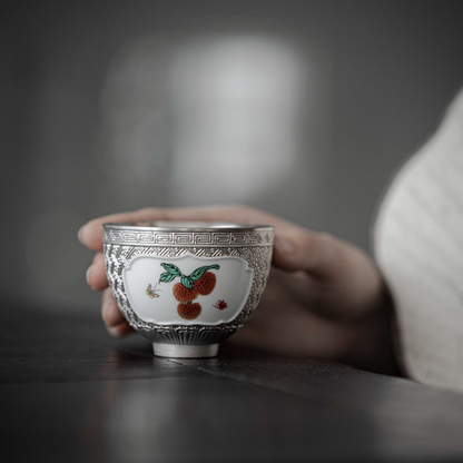 999 Sterling Silver Litchi Round Tea Cup
