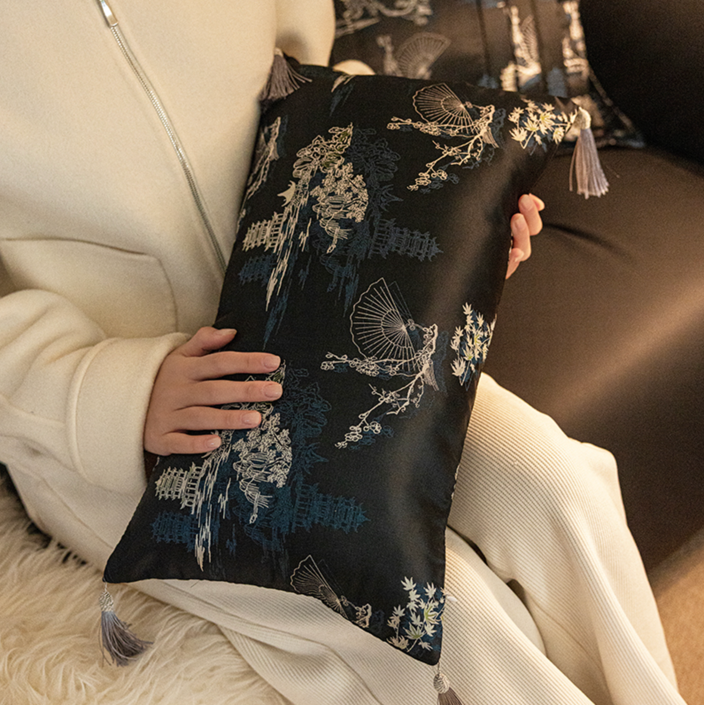 Nightfall Serenity Embroidery Pillow Cover