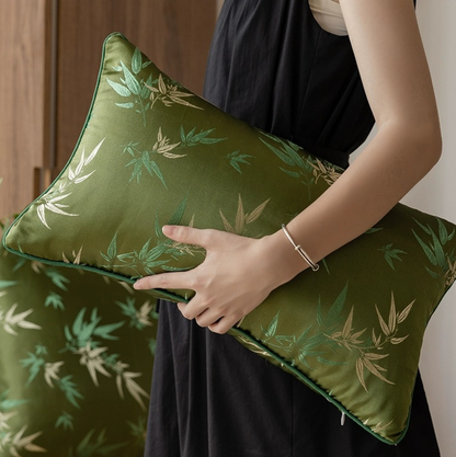 Jade Bamboo Embroidery Pillow Cover