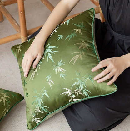 Jade Bamboo Embroidery Pillow Cover