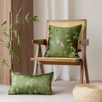 Jade Bamboo Embroidery Pillow Cover