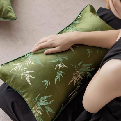 Jade Bamboo Embroidery Pillow Cover