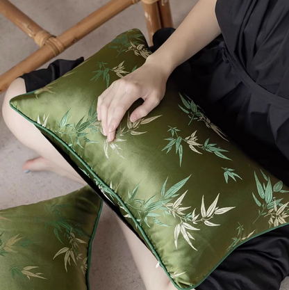 Jade Bamboo Embroidery Pillow Cover