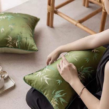 Jade Bamboo Embroidery Pillow Cover