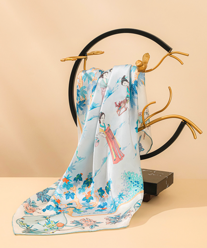 Azure Garden Reverie Mulberry Silk Scarf (60cm)