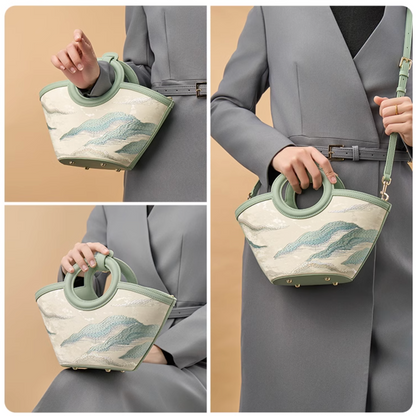 Mountain Mist Art Top Handle Bucket Bag