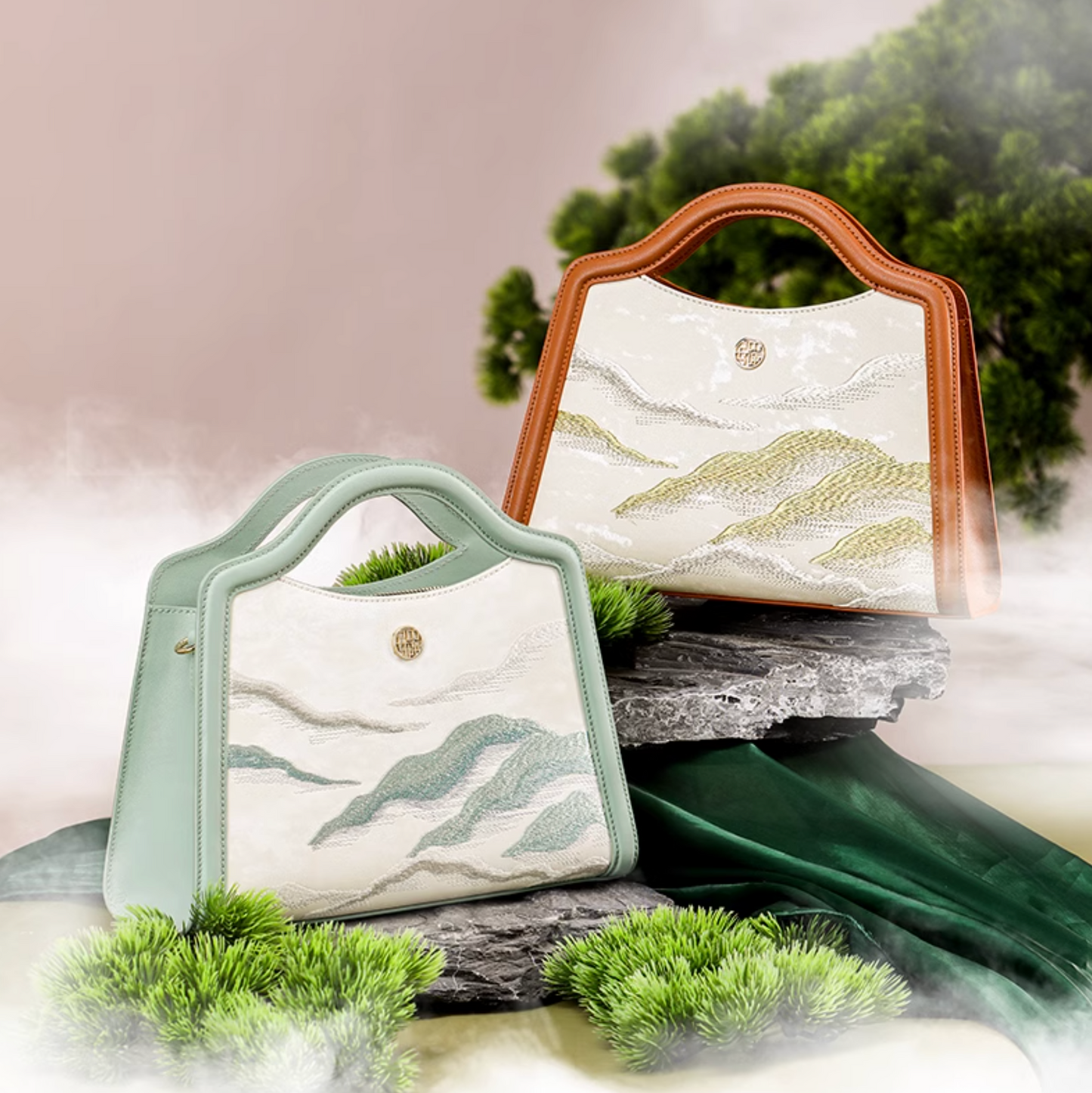 Mountain Mist Art Top Handle Tote Bag