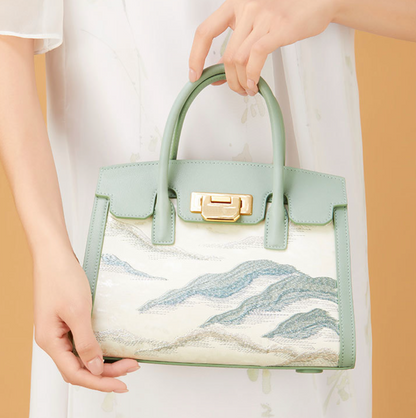 Mountain Mist Art Top Handle Clasp Tote Bag