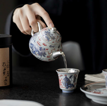 999 Sterling Silver Lion Ceramic Teapot