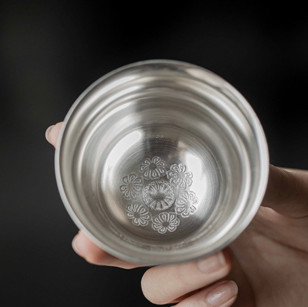 999 Sterling Silver Jade Leaf Tea Cup