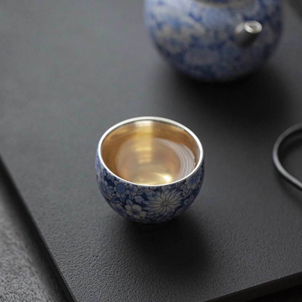 999 Sterling Silver Ceramic Tea Cup