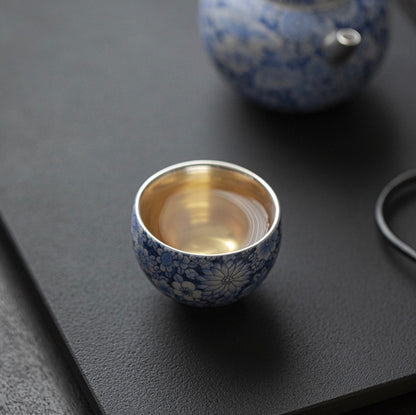 999 Sterling Silver Ceramic Tea Cup