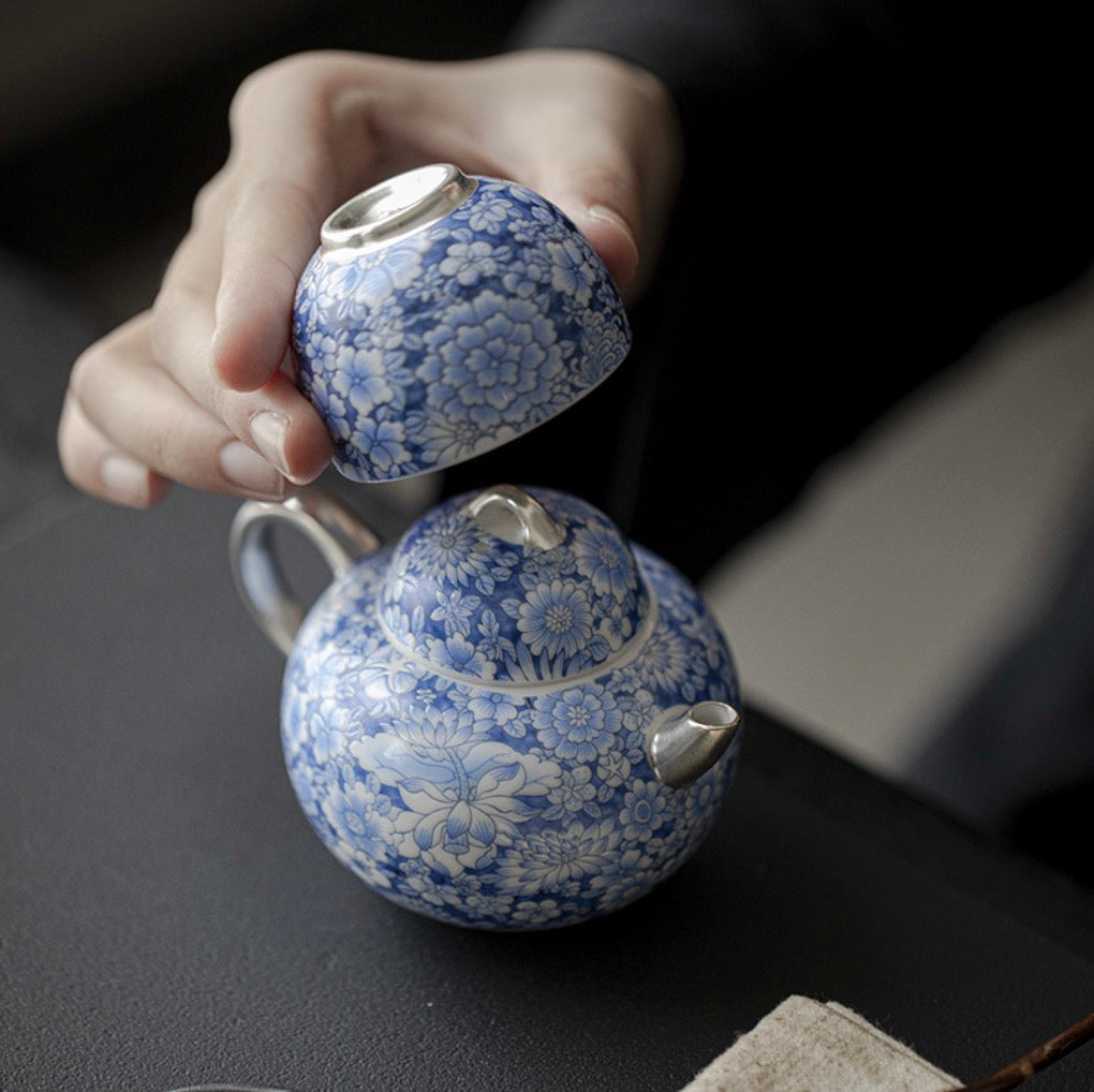 999 Sterling Silver Ceramic Tea Cup