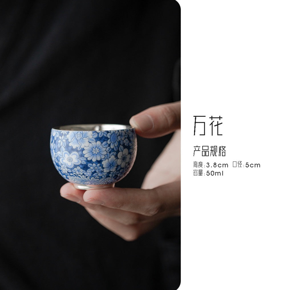 999 Sterling Silver Ceramic Tea Cup