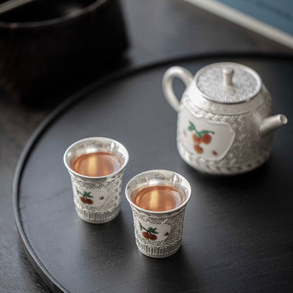 999 Sterling Silver Lychee Tea Pot Set (Gift Box)