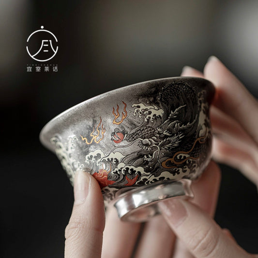 999 Sterling Silver Dragon Tea Cup