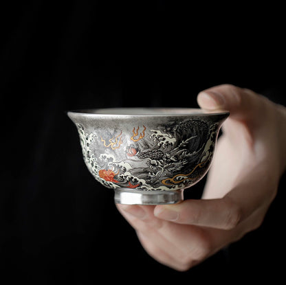 999 Sterling Silver Dragon Tea Cup