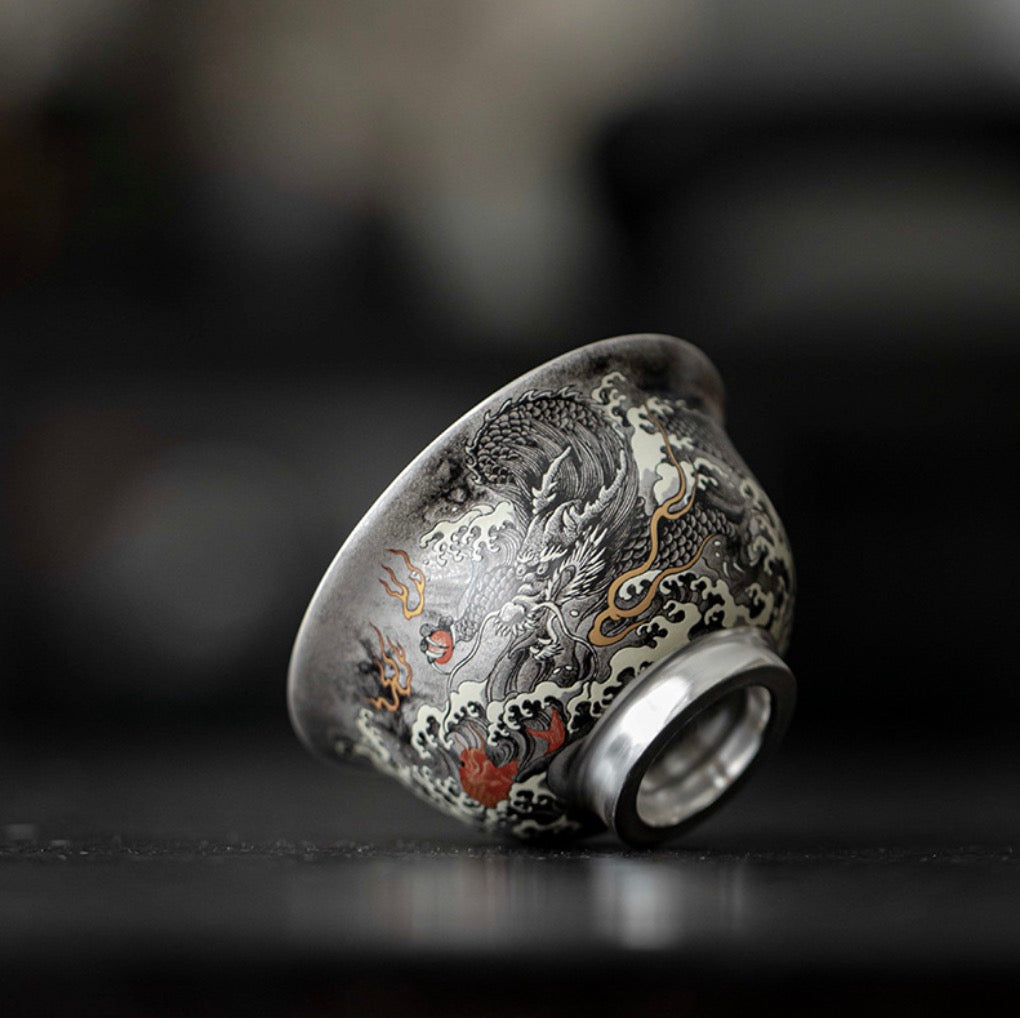 999 Sterling Silver Dragon Tea Cup