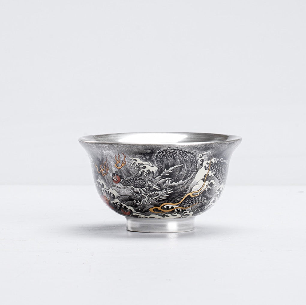 999 Sterling Silver Dragon Tea Cup