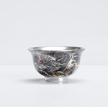 999 Sterling Silver Dragon Tea Cup