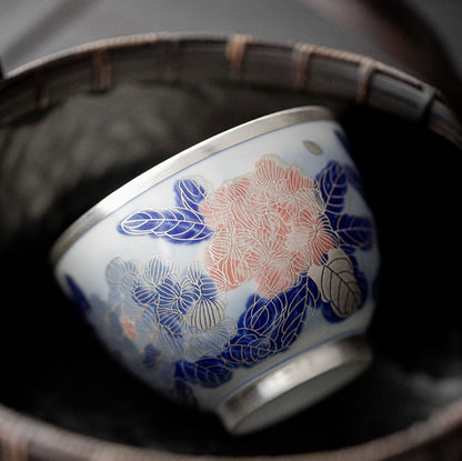 999 Sterling Silver Peony Tea Cup
