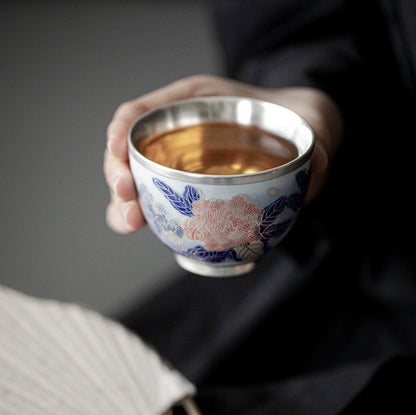 999 Sterling Silver Peony Tea Cup