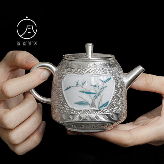 999 Sterling Silver Bamboo Tea Pot