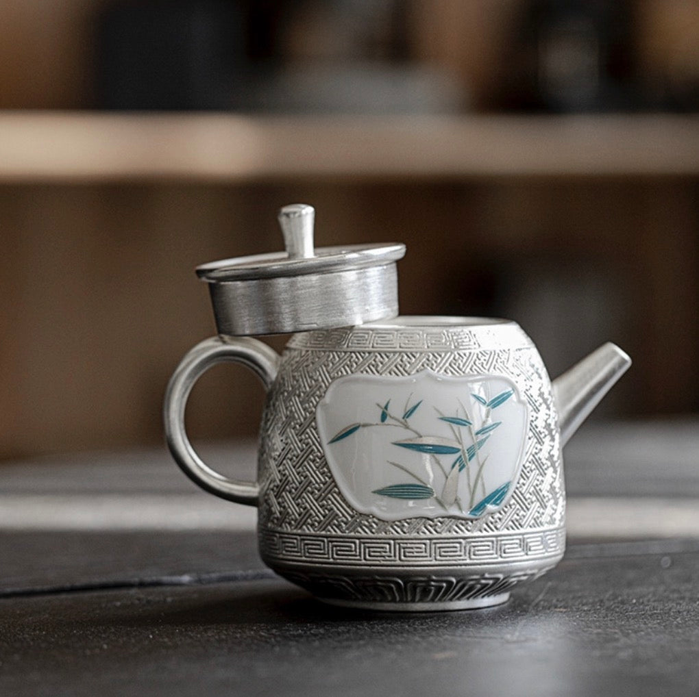 999 Sterling Silver Bamboo Tea Pot