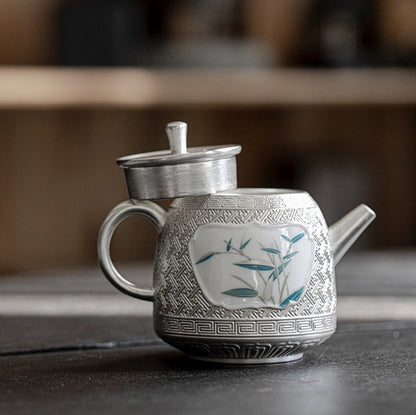 999 Sterling Silver Bamboo Tea Pot