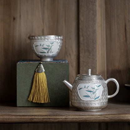 999 Sterling Silver Bamboo Tea Pot